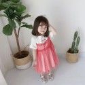 19127 summer new cherry fake 2-piece cotton jersey dress girl's dress