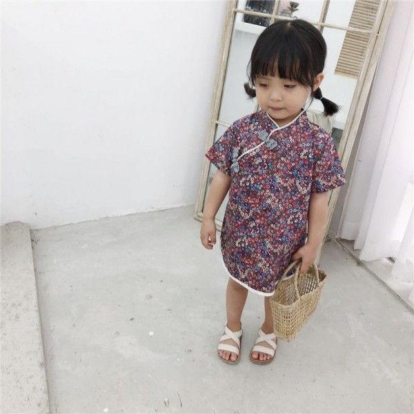 Caviar kids' 2019 summer 0-5-year-old girl's national style flower Qipao
