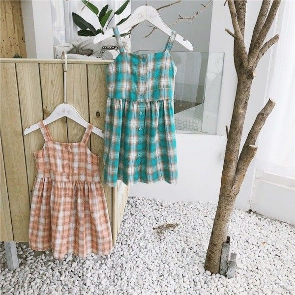 2019 caviar children's summer 0-5-year-old girl baby Plaid suspender tank top dress
