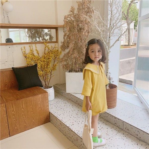 Hsenting 19 children's autumn new Korean girls' Navy style large lapel dress

