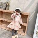 2019 caviar children's winter 1-5-year-old Plaid Cotton tweed overcoat skirt with wool collar cotton clip
