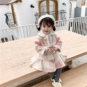 2019 caviar children's winter 1-5-year-old Plaid Cotton tweed overcoat skirt with wool collar cotton clip
