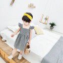 Jmn 2020 children's new spring and summer girls' Plaid Dress with flying sleeves and wood ear edge Korean skirt
