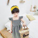 Jmn 2020 children's new spring and summer girls' Plaid Dress with flying sleeves and wood ear edge Korean skirt
