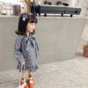 2020 spring two caviar children's pure cotton cloth big bow black and White Plaid Dress long sleeve skirt
