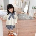 2020 spring two caviar children's pure cotton cloth big bow black and White Plaid Dress long sleeve skirt
