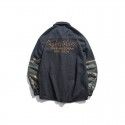 Fall 2019 new camouflage denim jacket American back letter embroidery loose Lapel coat men's fashion
