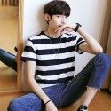 2020 summer men's short sleeve t-shirt men's simple round neck large stripe Korean men's fashion top manufacturer direct sales
