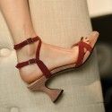 Cat heel sandals women's high heels women's summer word with red sandals women's thick heels and all kinds of Roman shoes women
