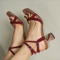 Cat heel sandals women's high heels women's summer word with red sandals women's thick heels and all kinds of Roman shoes women
