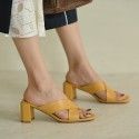 Leather sandals for women's summer 2019 new chunky heels, high heels, yellow slackers size 33-40
