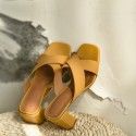 Leather sandals for women's summer 2019 new chunky heels, high heels, yellow slackers size 33-40
