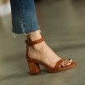 One word sandals with retro Brown high heels women's thick heel waterproof platform ROMAN SANDALS
