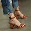 One word sandals with retro Brown high heels women's thick heel waterproof platform ROMAN SANDALS
