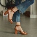 One word sandals with retro Brown high heels women's thick heel waterproof platform ROMAN SANDALS
