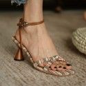 Cat heel sandals women's summer 2020 new one word high heels women's thick heels women's shoes
