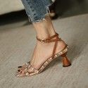 Cat heel sandals women's summer 2020 new one word high heels women's thick heels women's shoes
