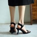 Cat heel sandals women's high heels new women's shoes 2019 Summer Black open toe Roman shoes