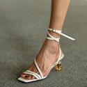 White sandals with skirt, fairy wind, cross tie, heteromorphic heel, high heel, girl's thick heel
