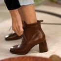 Brown Vintage Lace up high heel short boots women's thick heel ankle boots women's barefoot shoes
