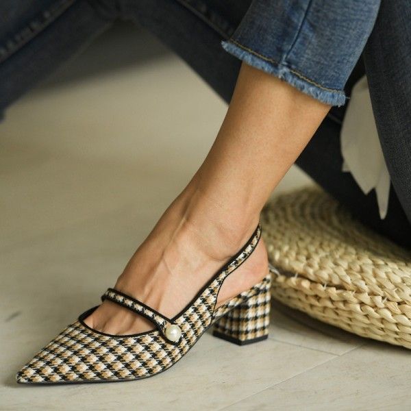 High heels, single shoes, women's thick heels, pointed shoes, Baotou fashion single shoes