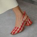 Fresh Plaid square head thick heel with single high heel women's shoes
