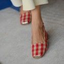 Fresh Plaid square head thick heel with single high heel women's shoes
