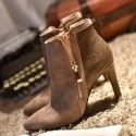 European station sheepskin high-heeled women's short boots thin heeled pointed bare boots autumn and winter new short boots retro women's Boots