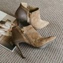 European station sheepskin high-heeled women's short boots thin heeled pointed bare boots autumn and winter new short boots retro women's Boots