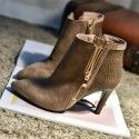 European station sheepskin high-heeled women's short boots thin heeled pointed bare boots autumn and winter new short boots retro women's Boots