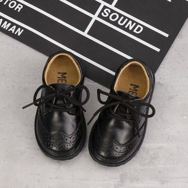 Spring and autumn boys' and girls' students' black leather shoes and leather children's shoes
