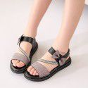 Children's leather sandals 2020 summer new Sequin flat bottom princess shoes bow Korean version versatile student shoes
