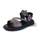 Children's leather sandals 2020 summer new Sequin flat bottom princess shoes bow Korean version versatile student shoes
