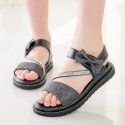 Children's leather sandals 2020 summer new Sequin flat bottom princess shoes bow Korean version versatile student shoes
