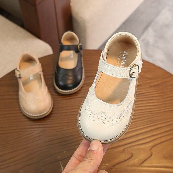 Children's shoes spring and autumn retro British girls' single shoes leather soft sole baby shoes Korean children's shoes
