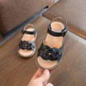 Girls' sandals 2020 summer new Korean children's knitting children's sandals girl baby leather soft bottom beach shoes
