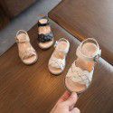 Girls' sandals 2020 summer new Korean children's knitting children's sandals girl baby leather soft bottom beach shoes
