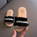 2020 summer new children's slippers Korean pearl girl cool drag soft bottom lace women's shoes antiskid wholesale
