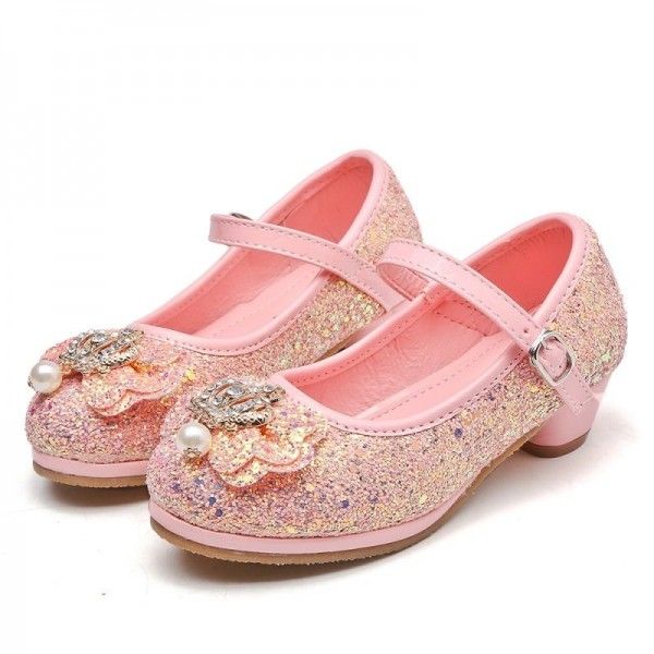 Spring and autumn Korean version of little high-heeled girl's shoes children's Sequin dress single shoes new little girl performance princess shoes
