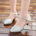 Wholesale 2019 new girls' leather shoes, students' Baotou crystal sandals, Korean version, high-heeled children's princess shoes
