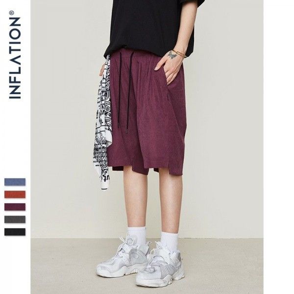 Inf men's wear  2020 spring and summer new fashion brand Street retro smoke solid color loose men's sports leisure shorts