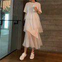 South Korea spring and summer 2020 new women's wear South Korea short sleeve splicing mesh irregular cake dress