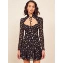 2020 spring women's new European and American nightclub French Chiffon floral bandage hollow Sexy Long Sleeve Dress