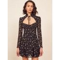 2020 spring women's new European and American nightclub French Chiffon floral bandage hollow Sexy Long Sleeve Dress