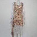 Amazon wish popular European and American women's fashion high waist elastic print Sequin dress miniskirt dress