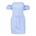 Blue Plaid beach skirt 2020 new fresh temperament lace up French style one neck dress summer wrap chest