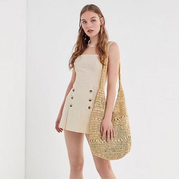 Europe and America 2020 spring and summer sleeveless square collar button design bodysuit suspender strap pants skirt type bodysuit shorts women