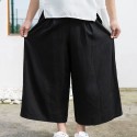 Korean Trend cropped pants trendy men's pants linen Wide Leg Pants Cotton hemp skirt pants loose Chinese flare pants