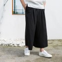 Korean Trend cropped pants trendy men's pants linen Wide Leg Pants Cotton hemp skirt pants loose Chinese flare pants