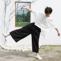 Korean Trend cropped pants trendy men's pants linen Wide Leg Pants Cotton hemp skirt pants loose Chinese flare pants